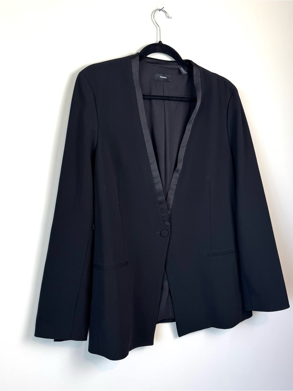 Theory Collarless Tuxedo Crepe Black Blazer 12 - Picture 6 of 11